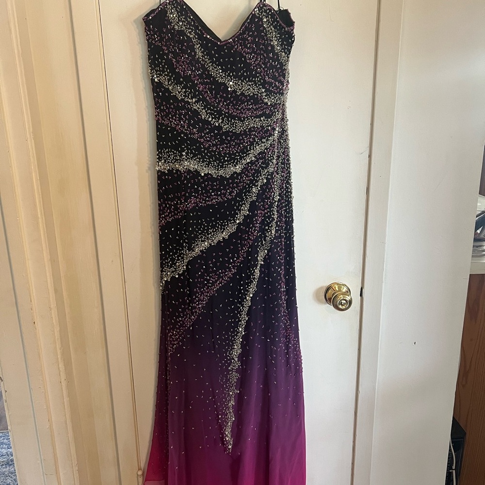 Silk Glitz Black and Pink Sequin One Shoulder Gown - 100 % silk shell